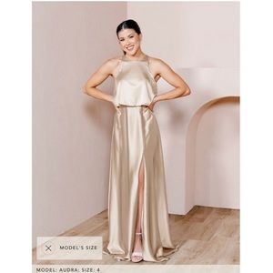 Revelry Wren Satin Dress. Size 8. Satin. Gold Champagne.